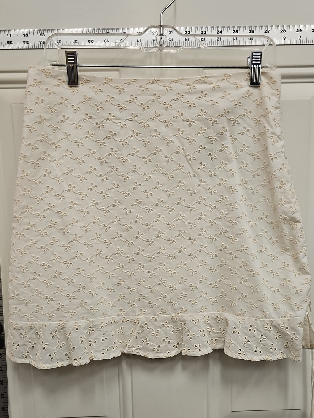 Women's Cream Eyelet Mini Skirt with Ruffle Hem